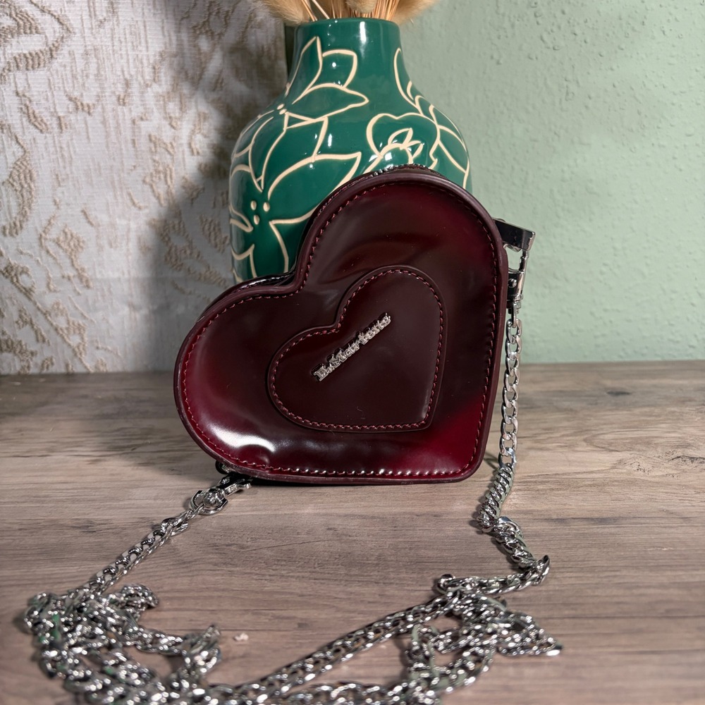 Dr. Martens Crossbody Bag Womens Small Burgundy Heart Vegan Patent Chain Strap